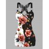 Débardeur de vacances à motif floral et feuilles contrasté, papillon et dentelle - Noir L | US 8-10