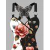 Débardeur de vacances à motif floral et feuilles contrasté, papillon et dentelle - Noir L | US 8-10