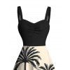 Vacation Outfit Colorblock Coconut Tree Print Dress and Shirt Drawstring Shorts Set - Noir S | US 4