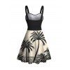 Vacation Outfit Colorblock Coconut Tree Print Dress and Shirt Drawstring Shorts Set - Noir S | US 4