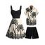 Vacation Outfit Colorblock Coconut Tree Print Dress and Shirt Drawstring Shorts Set - Noir S | US 4
