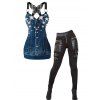 Spring Outfit Star Denim 3D Print Butterfly Lace Tank Top and Zipper Leggings Set - Bleu profond S | US 4