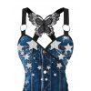 Spring Outfit Star Denim 3D Print Butterfly Lace Tank Top and Zipper Leggings Set - Bleu profond S | US 4