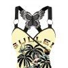 Vacation Outfit Skull Coconut Tree Letter Print Butterfly Lace Tank Top and Leggings Set - Noir S | US 4