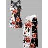 Vacation Outfit Flower Leaf Print Butterfly Lace Tank Top and Wide Leg Pants Set - Noir S | US 4