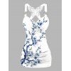 Vacation Outfit Peach Blossom Print Butterfly Lace Tank Top and Wide Leg Pants Set - Blanc S | US 4