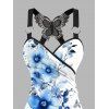 Vacation Outfit Flower Print Butterfly Lace Tank Top and Wide Leg Pants Set - Blanc S | US 4