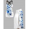 Vacation Outfit Flower Print Butterfly Lace Tank Top and Wide Leg Pants Set - Blanc S | US 4