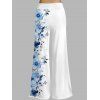 Vacation Outfit Flower Print Butterfly Lace Tank Top and Wide Leg Pants Set - Blanc S | US 4