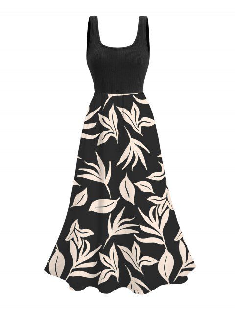 Robe de vacances midi imprimée de feuilles