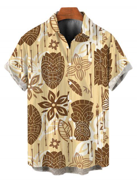 Chemise de vacances pour homme, imprimé floral ethnique, boutonnée