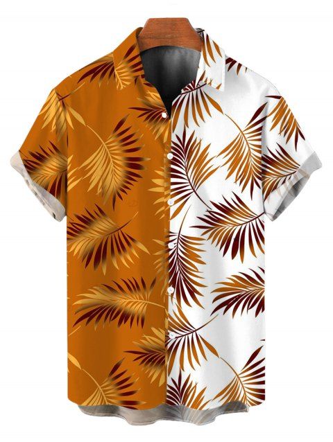 Chemise de vacances pour homme, chemise boutonnée à imprimé feuilles contrasté