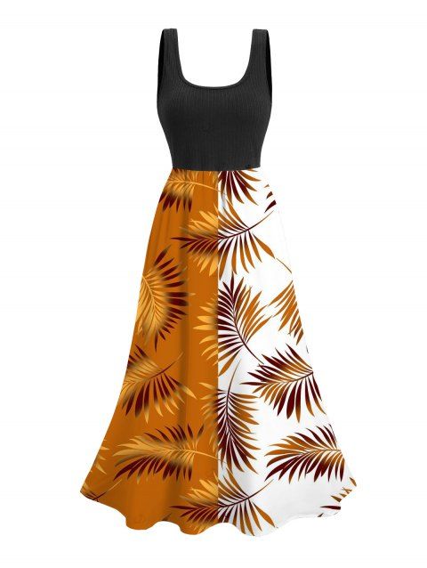 Robe de vacances midi à imprimé feuilles contrastées