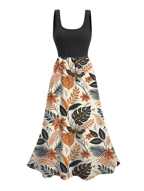 Robe de vacances à imprimé floral intégral et colorblock, robe midi