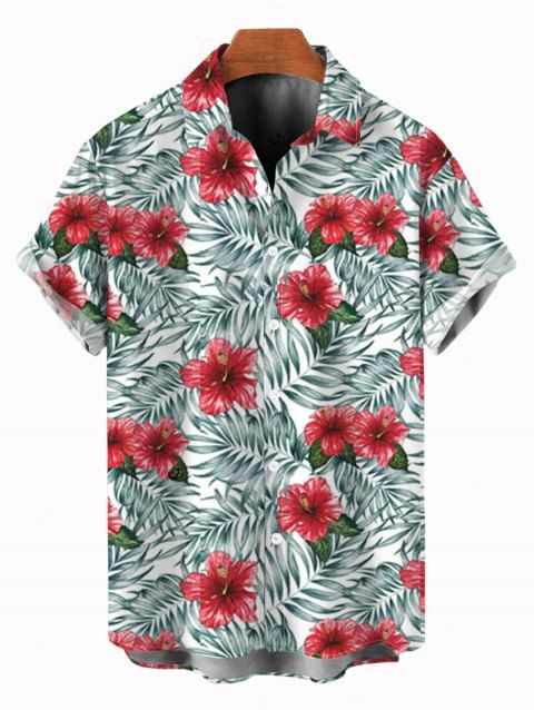 Chemise de vacances pour homme, imprimé floral et feuilles, à boutons