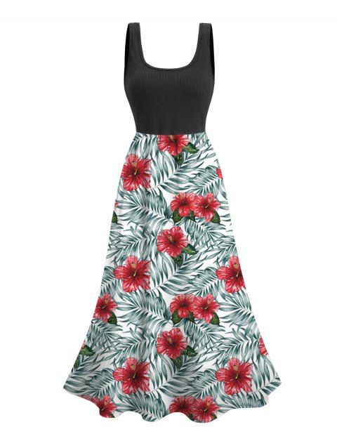 Robe de vacances mi-longue à imprimé floral et feuilles colorblock