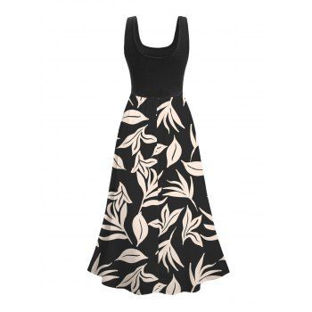 Vacation Dress Allover Leaf Print Midi Dress