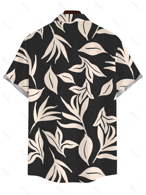 Chemise de vacances pour homme, imprimé feuilles intégral, boutonnée - Noir S