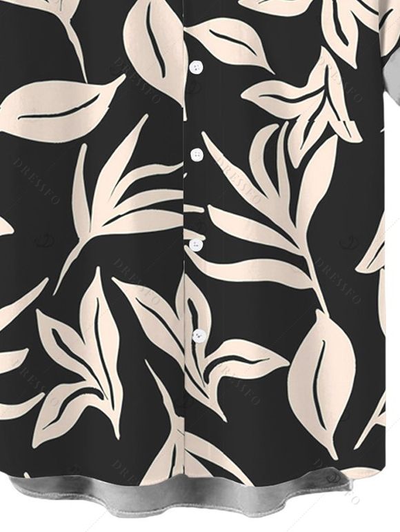 Chemise de vacances pour homme, imprimé feuilles intégral, boutonnée - Noir S