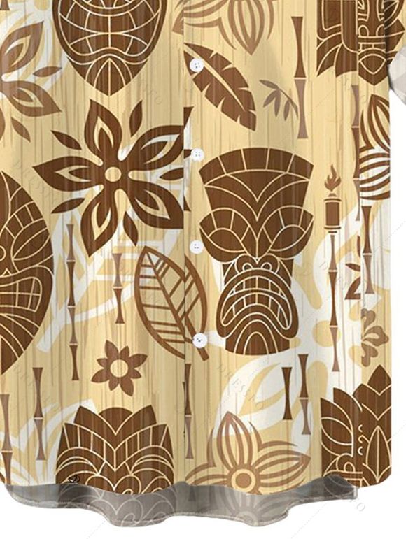 Chemise de vacances pour homme, imprimé floral ethnique, boutonnée - FLAXSEED YELLOW M