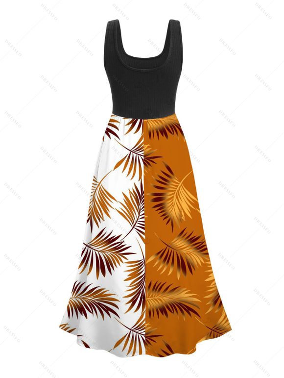 Robe de vacances midi à imprimé feuilles contrastées - Noir M | US 6