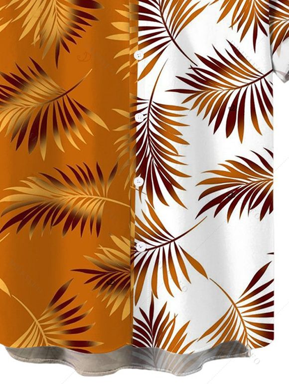 Chemise de vacances pour homme, chemise boutonnée à imprimé feuilles contrasté - multicolor 3XL