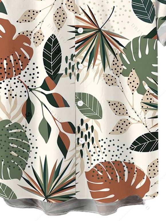 Chemise de vacances pour homme, chemise boutonnée à imprimé feuilles colorées - Vert clair 4XL