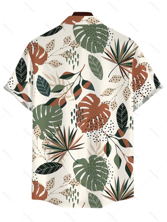 Vacation Couple Outfit Colored Leaf Print Midi Dress and Shirt Set - Vert clair S | US 4