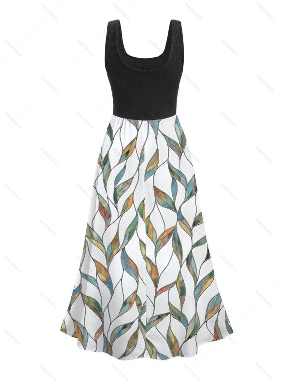 Vacation Couple Outfit Leaf Printed Colorblock Midi Dress and Shirt Set - Vert clair S | US 4