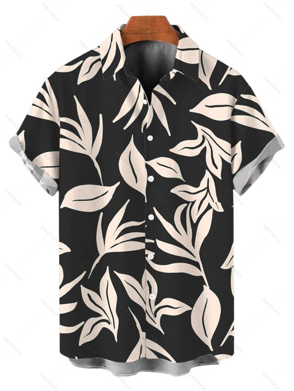 Vacation Couple Outfit Allover Leaf Print Midi Dress and Shirt Set - Noir S | US 4