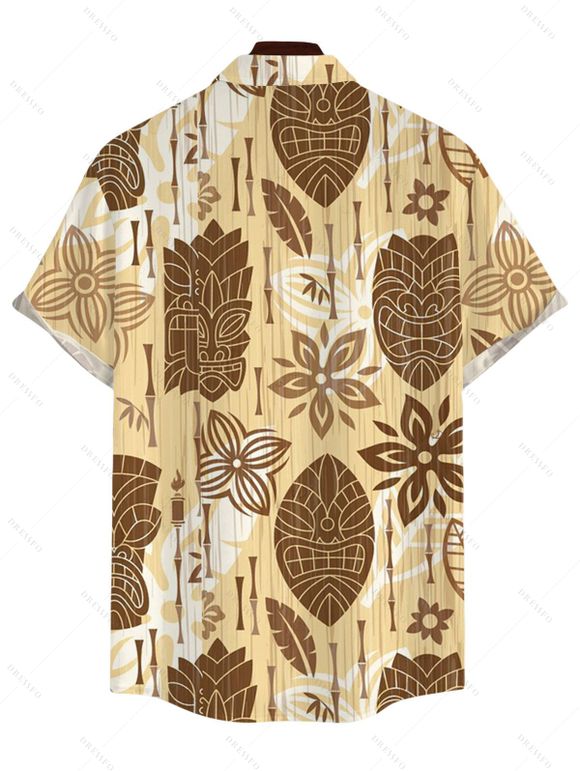 Vacation Couple Outfit Floral Ethnic Print Colorblock Midi Dress and Shirt Set - FLAXSEED YELLOW S | US 4