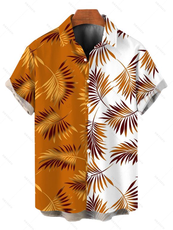 Vacation Couple Outfit Contrast Color Leaf Print Dress and Shirt Set - multicolor S | US 4