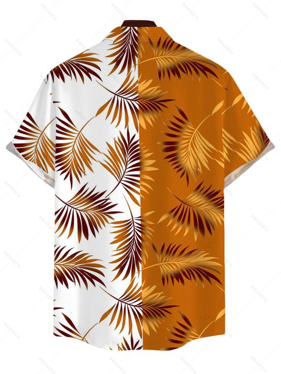 Vacation Couple Outfit Contrast Color Leaf Print Dress and Shirt Set - multicolor S | US 4