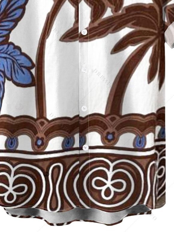 Chemise de vacances pour homme, chemise boutonnée à imprimé arbre colorblock - Blanc XL