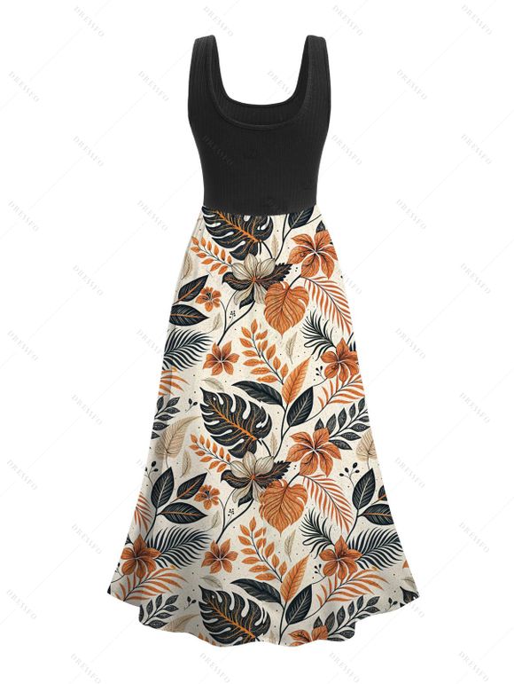 Robe de vacances à imprimé floral intégral et colorblock, robe midi - multicolor A M | US 6