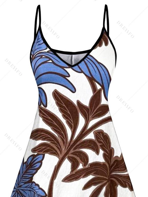 Robe de vacances à bretelles spaghetti imprimée arbre colorblock - Blanc XL | US 12