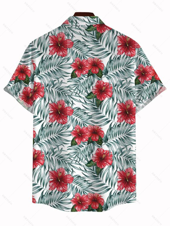 Vacation Couple Outfit Colorblock Allover Floral Leaf Print Dress and Shirt Set - Blanc S | US 4