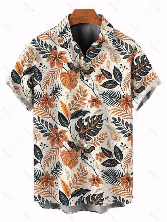 Vacation Couple Outfit Allover Leaf Floral Print Colorblock Dress and Shirt Set - multicolor A S | US 4