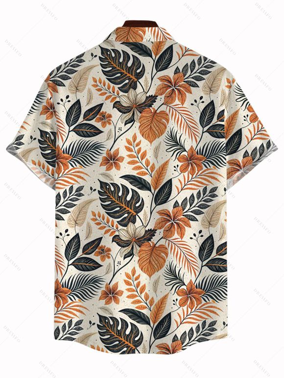 Vacation Couple Outfit Allover Leaf Floral Print Colorblock Dress and Shirt Set - multicolor A S | US 4