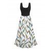 Robe de vacances imprimée feuilles, robe midi colorblock - Noir XXL | US 14