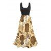 Robe de vacances à imprimé floral ethnique colorblock, robe midi - FLAXSEED YELLOW XXL | US 14