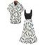 Vacation Couple Outfit Leaf Printed Colorblock Midi Dress and Shirt Set - Vert clair S | US 4