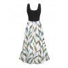 Vacation Couple Outfit Leaf Printed Colorblock Midi Dress and Shirt Set - Vert clair S | US 4