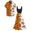 Vacation Couple Outfit Contrast Color Leaf Print Dress and Shirt Set - multicolor S | US 4