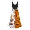 Vacation Couple Outfit Contrast Color Leaf Print Dress and Shirt Set - multicolor S | US 4