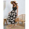 Vacation Couple Outfit Allover Leaf Print Midi Dress and Shirt Set - Noir S | US 4