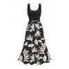 Vacation Couple Outfit Allover Leaf Print Midi Dress and Shirt Set - Noir S | US 4