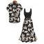 Vacation Couple Outfit Allover Leaf Print Midi Dress and Shirt Set - Noir S | US 4
