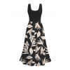 Vacation Couple Outfit Allover Leaf Print Midi Dress and Shirt Set - Noir S | US 4