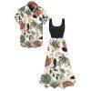 Vacation Couple Outfit Colored Leaf Print Midi Dress and Shirt Set - Vert clair S | US 4
